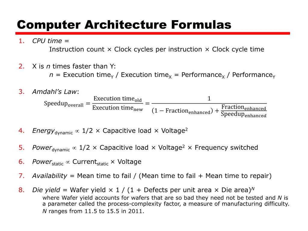 computer architecture formulas
