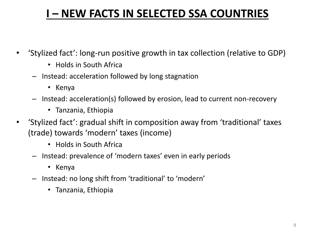 i new facts in selected ssa countries
