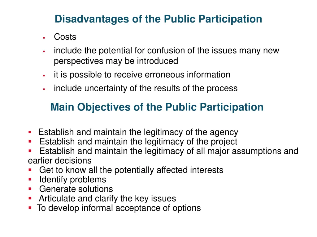 disadvantages of the public participation