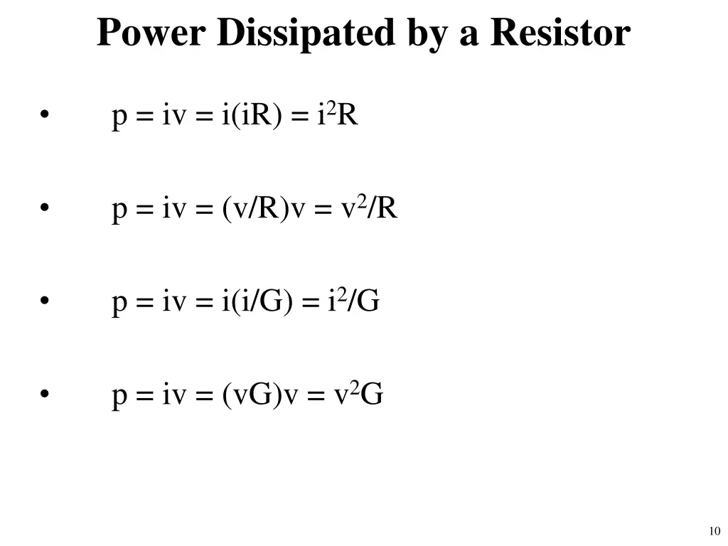 power dissipated by a resistor