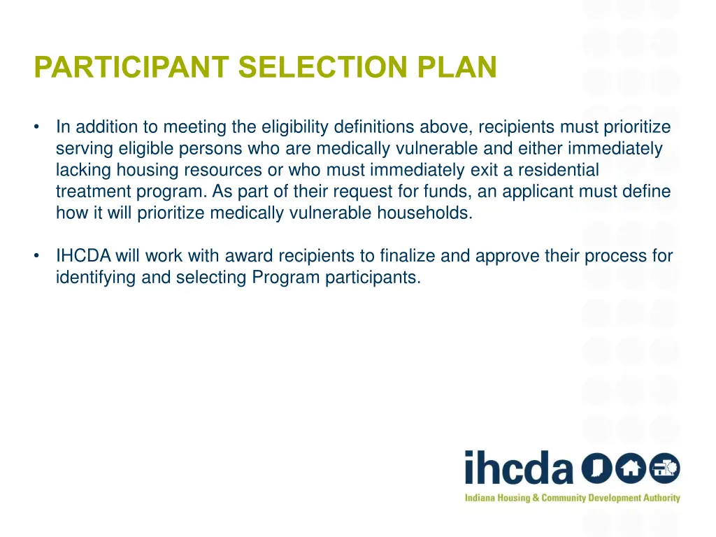 participant selection plan