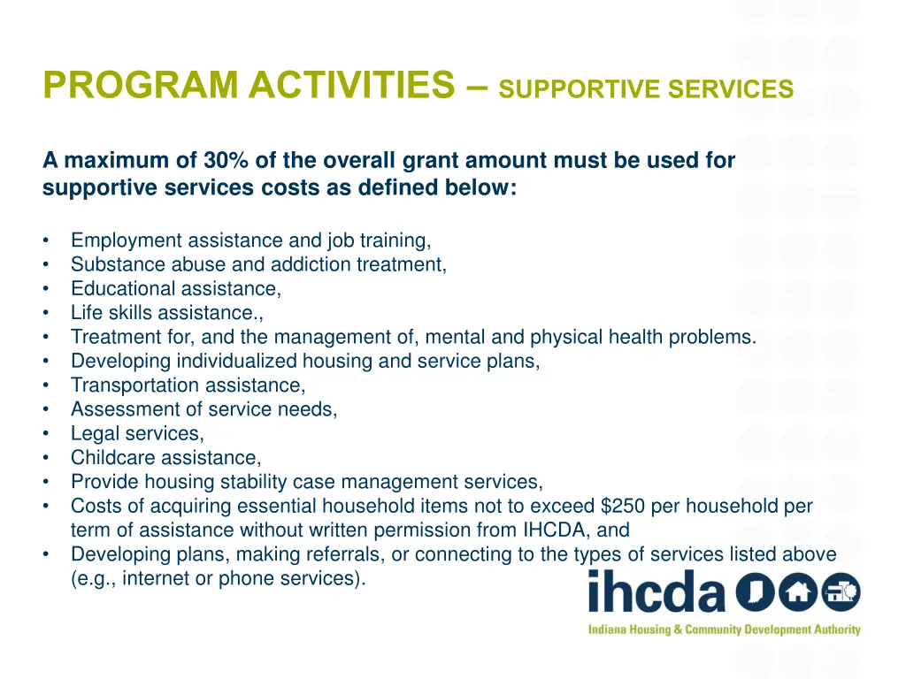 program activities supportive services