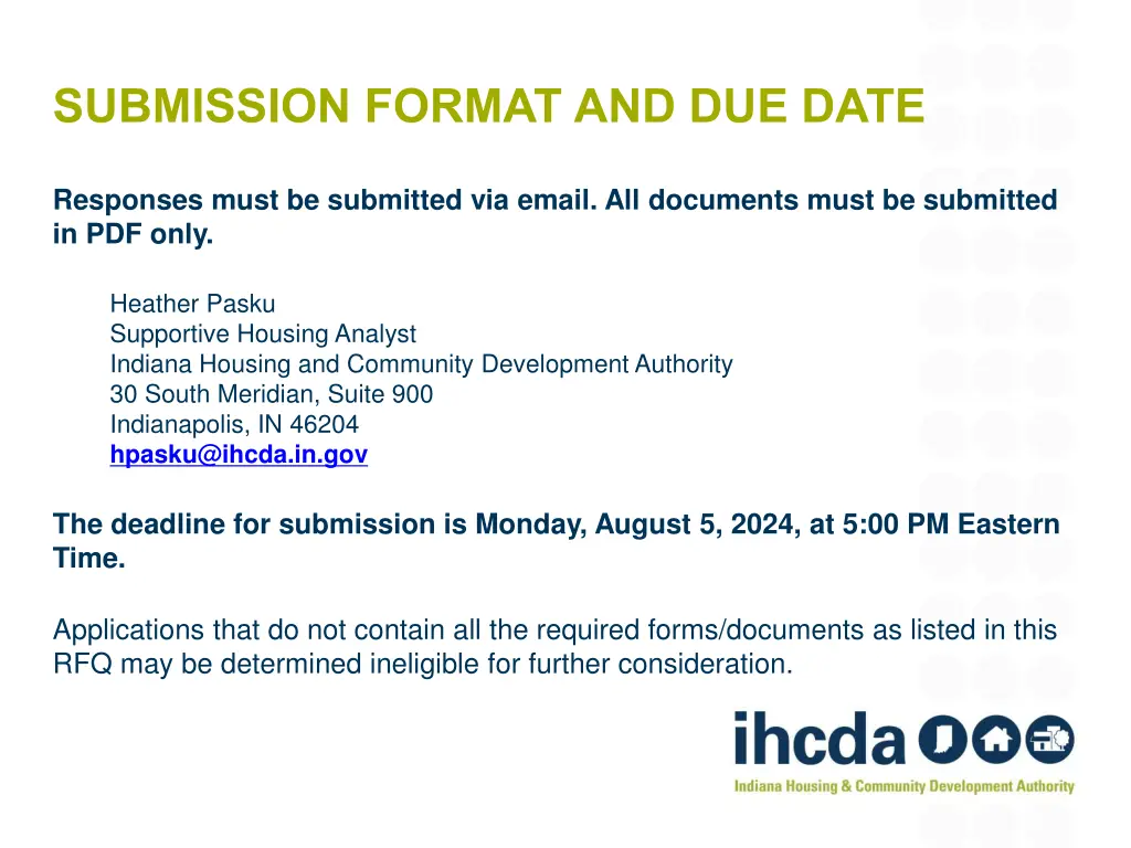 submission format and due date