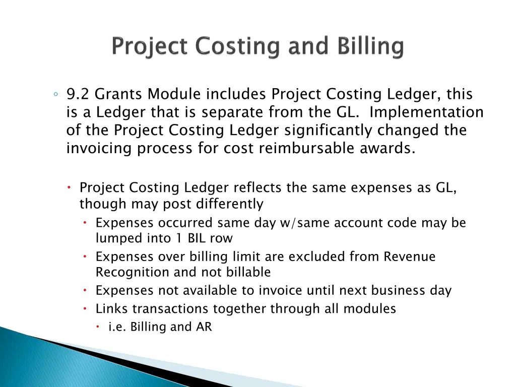 9 2 grants module includes project costing ledger