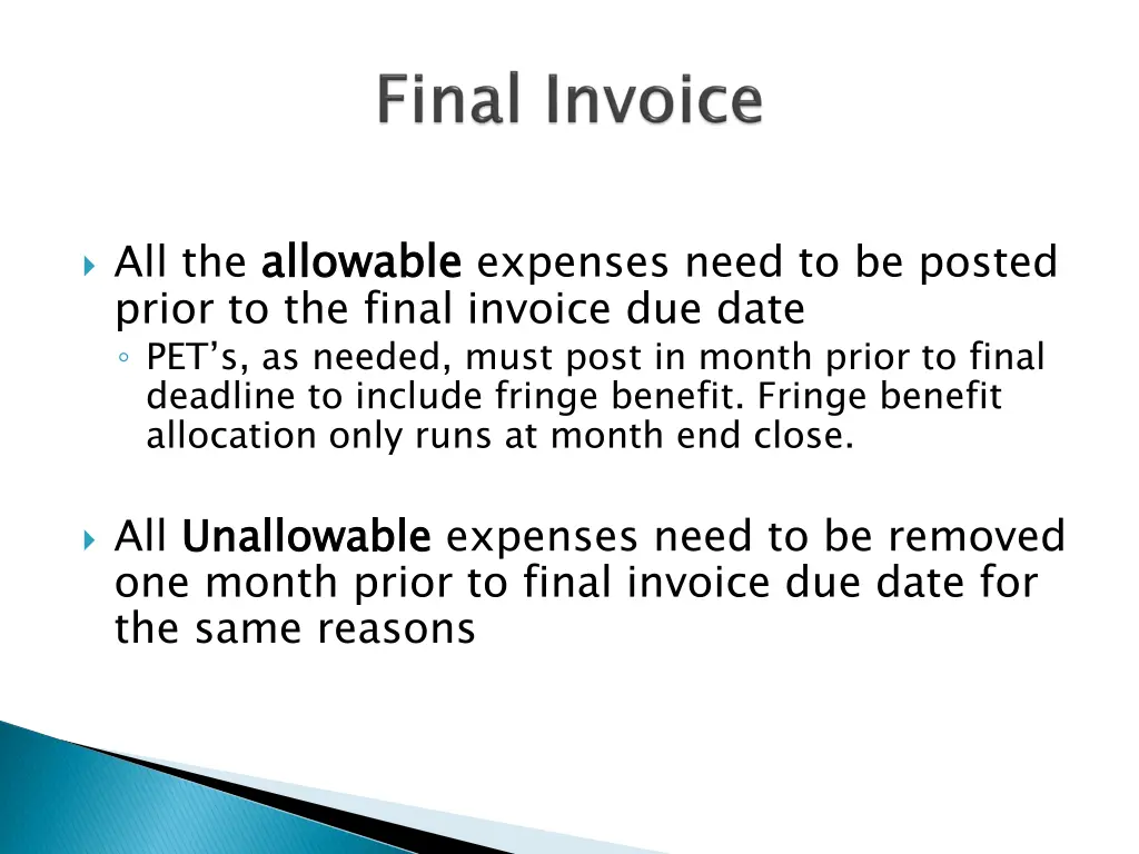 all the allowable prior to the final invoice