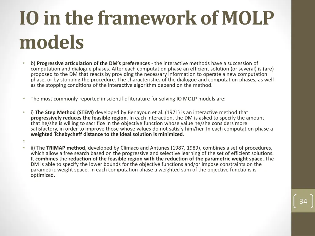 io in the framework of molp models 2
