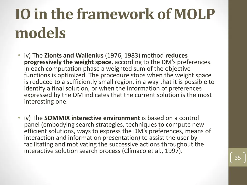 io in the framework of molp models 3