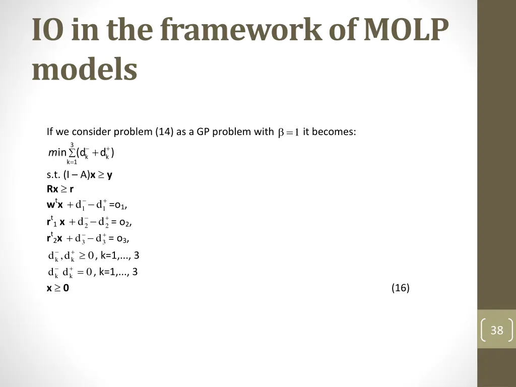 io in the framework of molp models 6