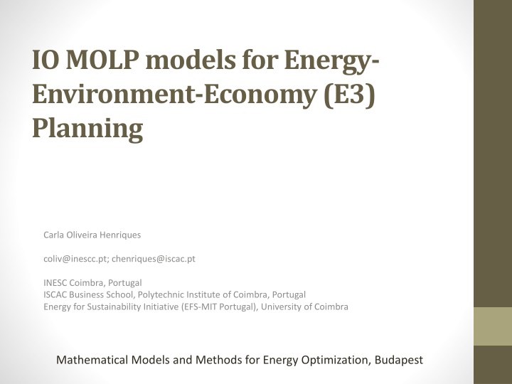 io molp modelsfor energy environment economy