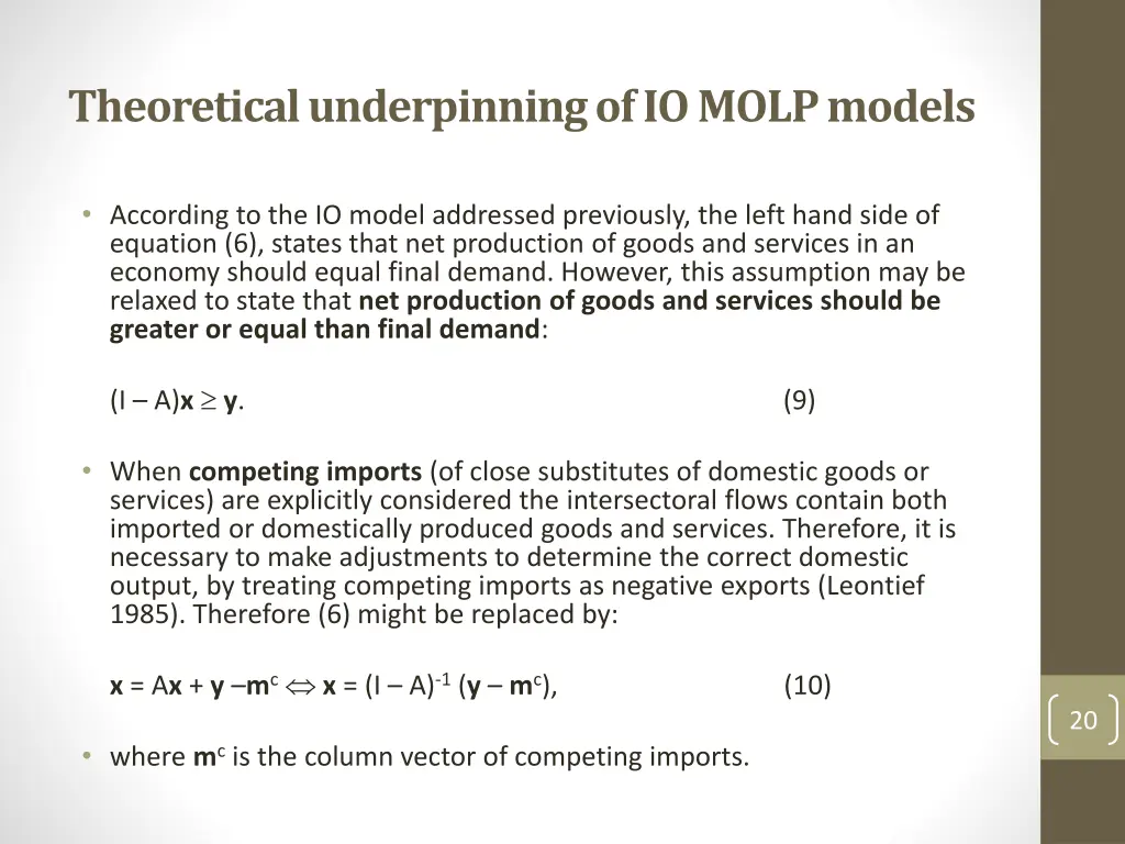 theoretical underpinning of io molp models 1