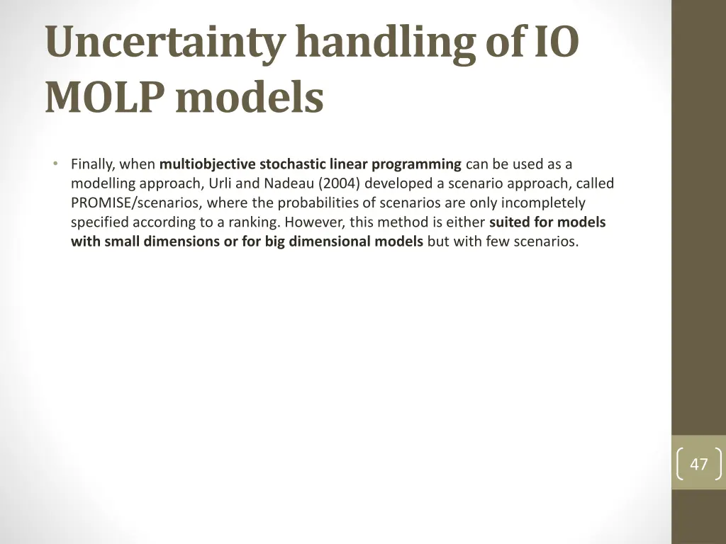 uncertainty handling of io molp models 1