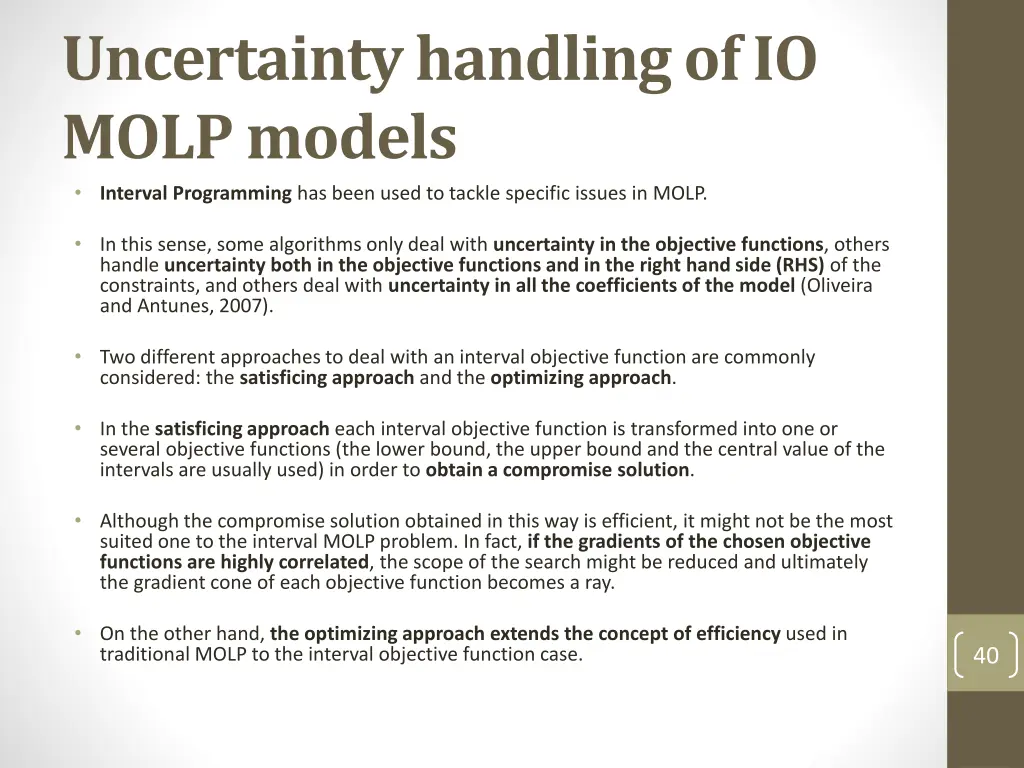 uncertainty handling of io molp models interval