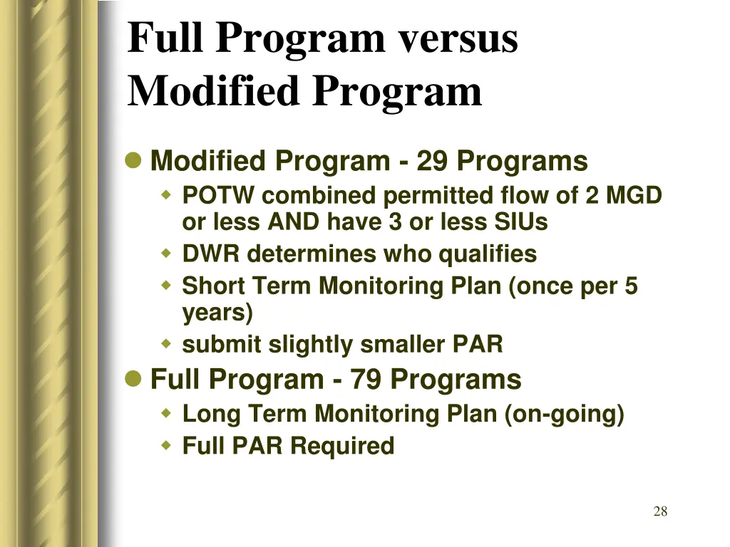 full program versus modified program