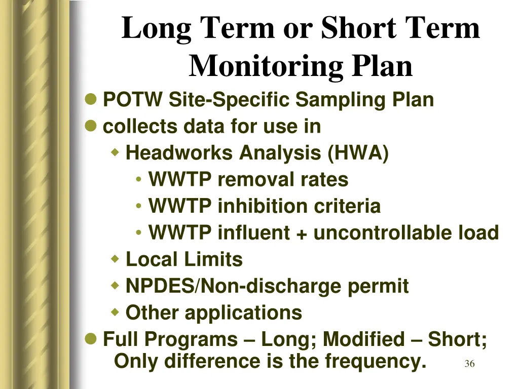 long term or short term monitoring plan potw site