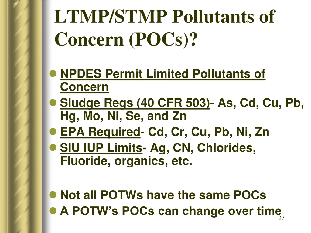 ltmp stmp pollutants of concern pocs
