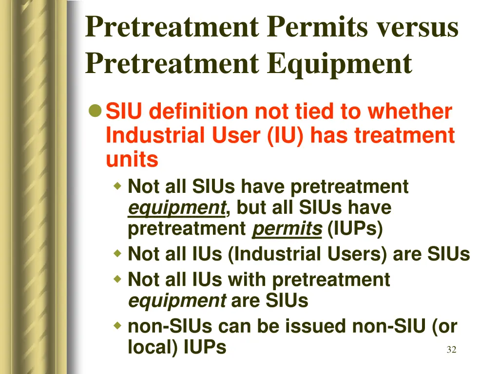 pretreatment permits versus pretreatment equipment