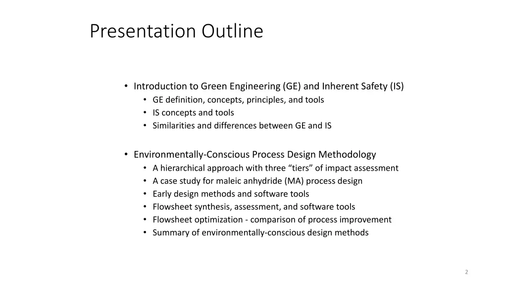 presentation outline