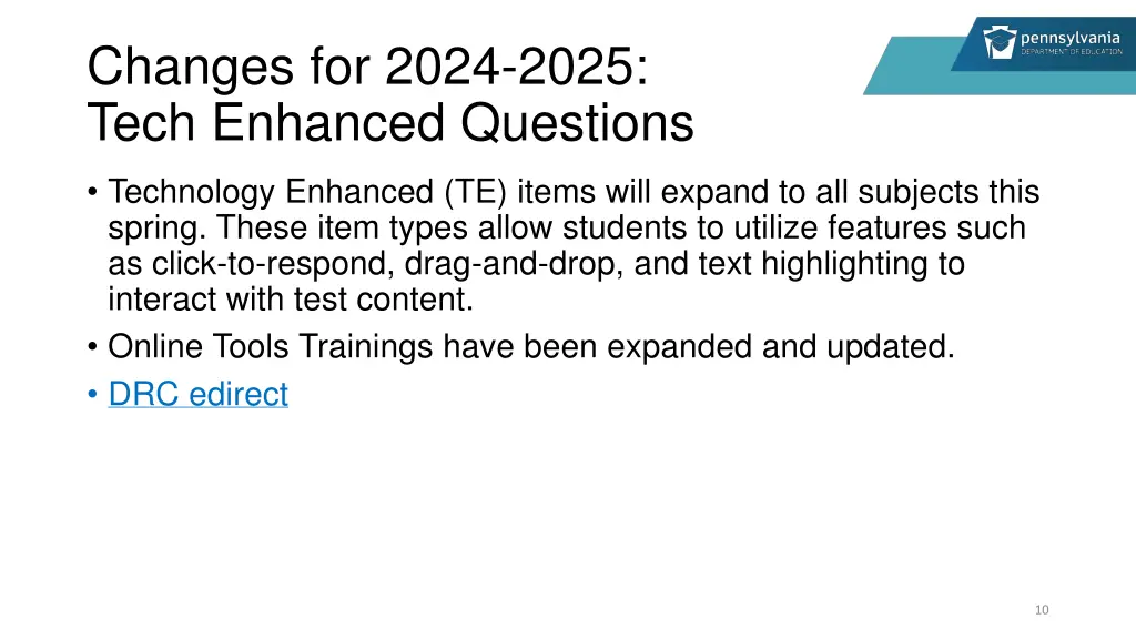 changes for 2024 2025 tech enhanced questions