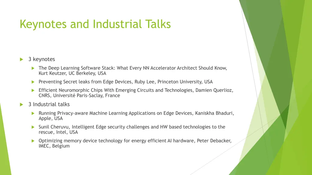 keynotes and industrial talks