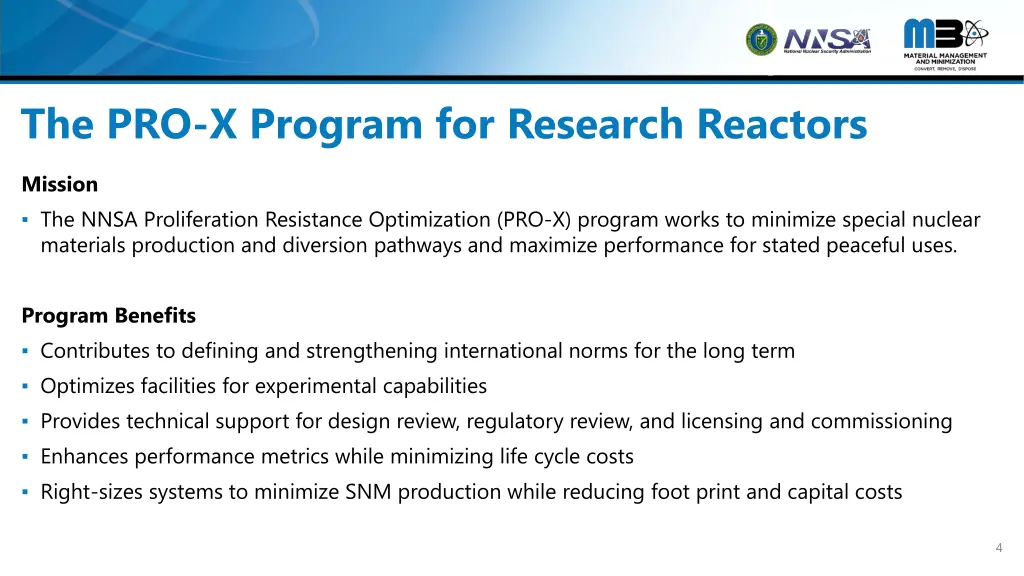 the pro x program for research reactors