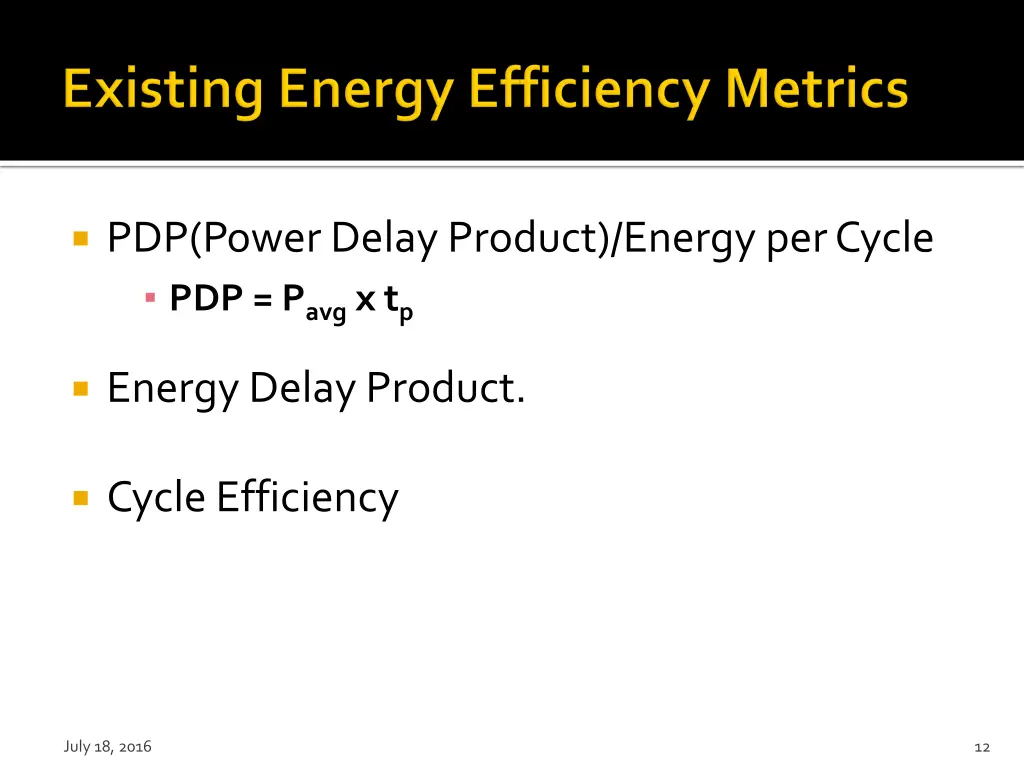 pdp power delay product energy per cycle