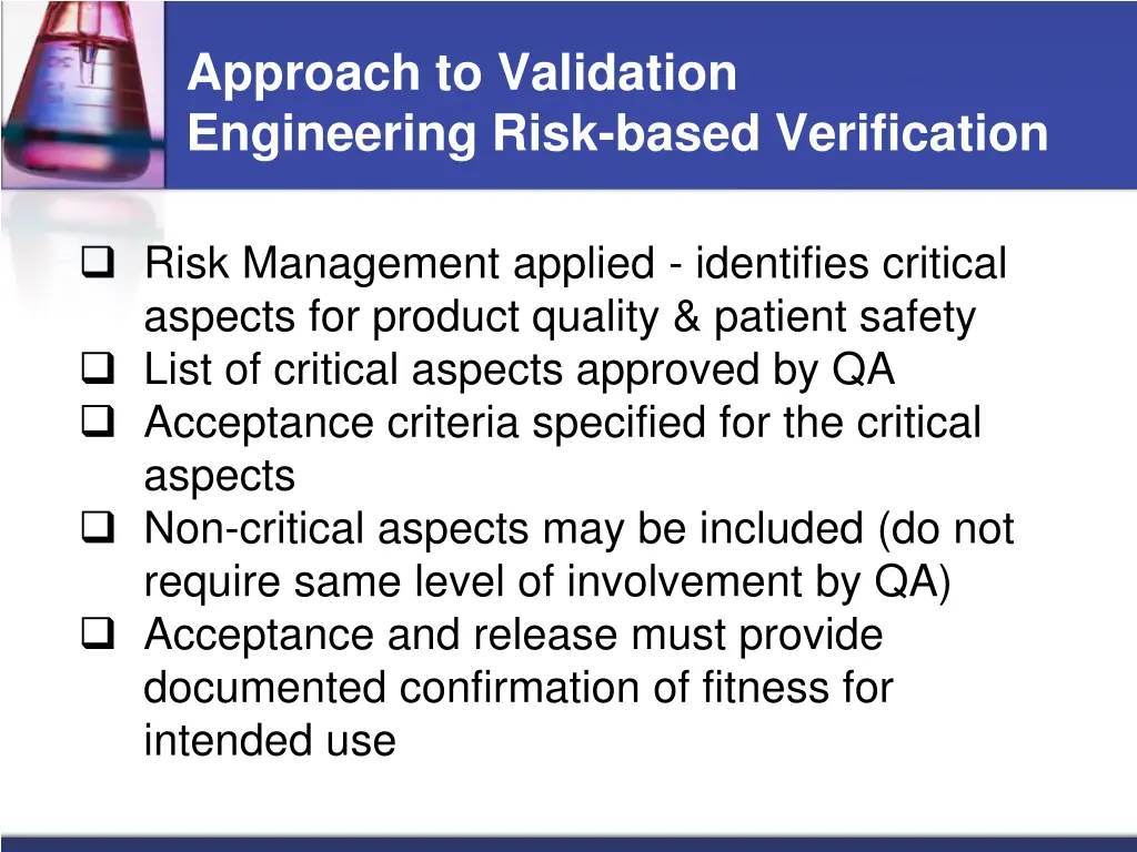 approach to validation engineering risk based