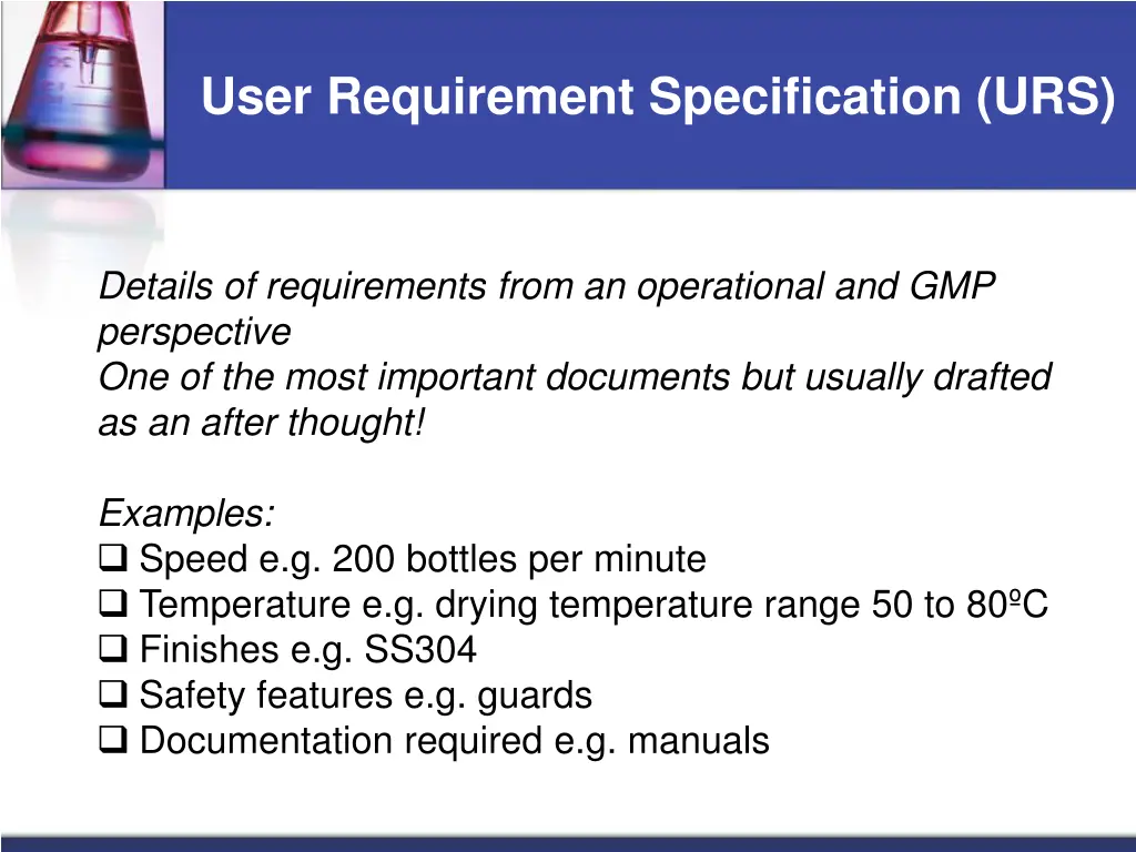 user requirement specification urs