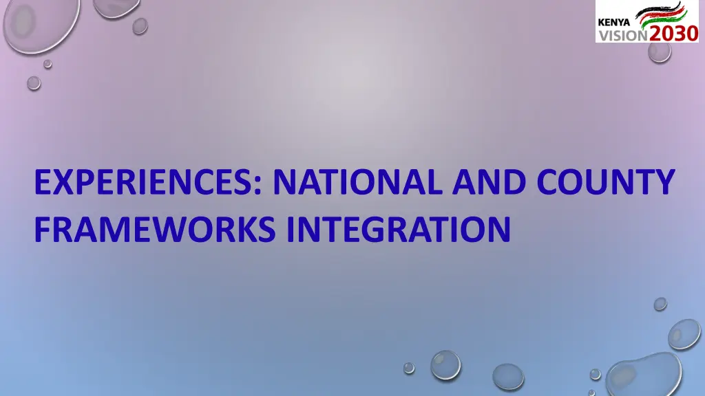 experiences national and county frameworks