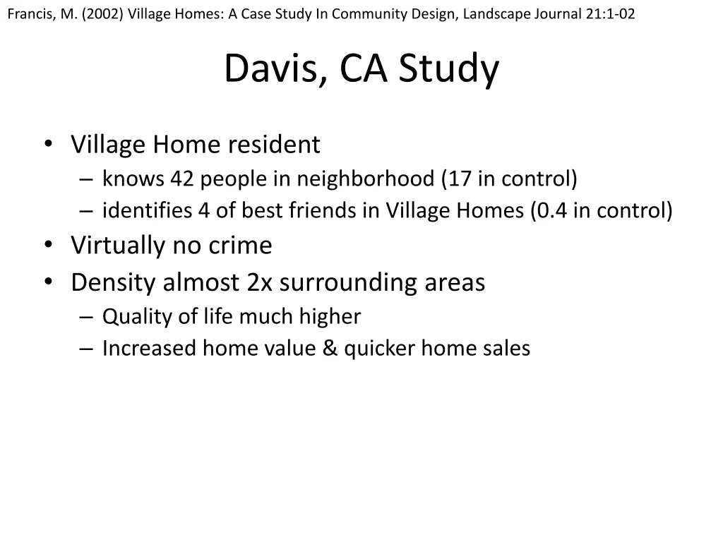 francis m 2002 village homes a case study 1