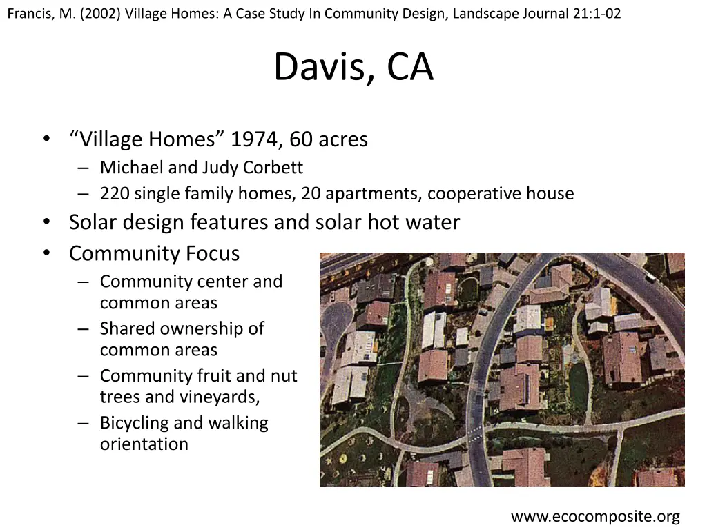 francis m 2002 village homes a case study