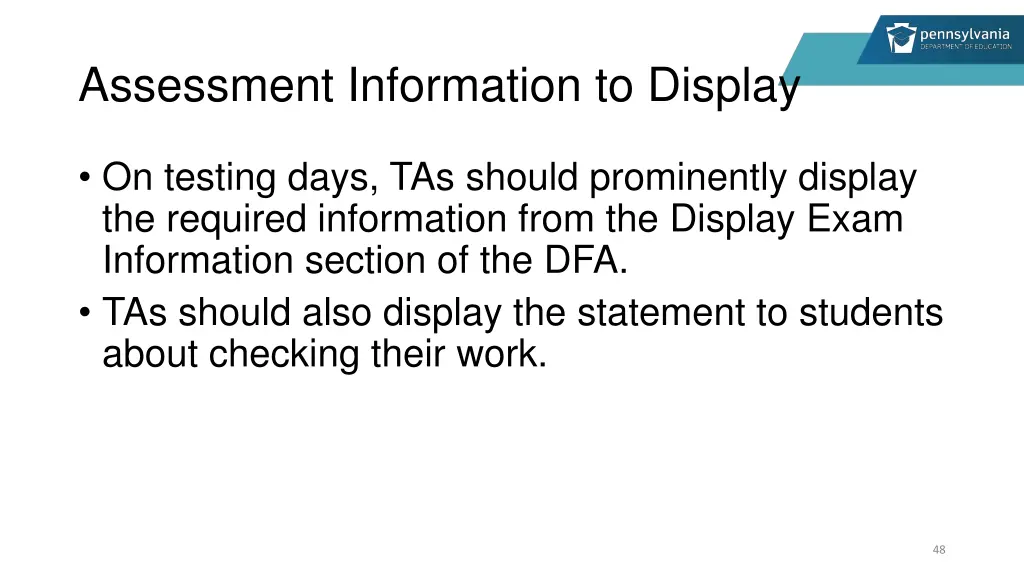 assessment information to display