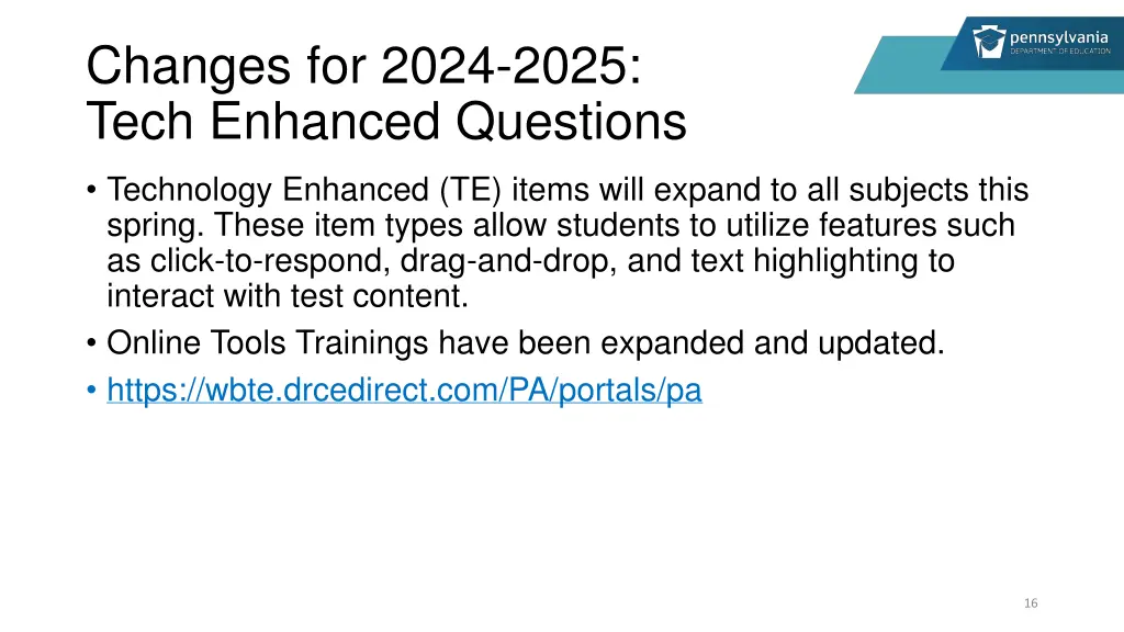 changes for 2024 2025 tech enhanced questions