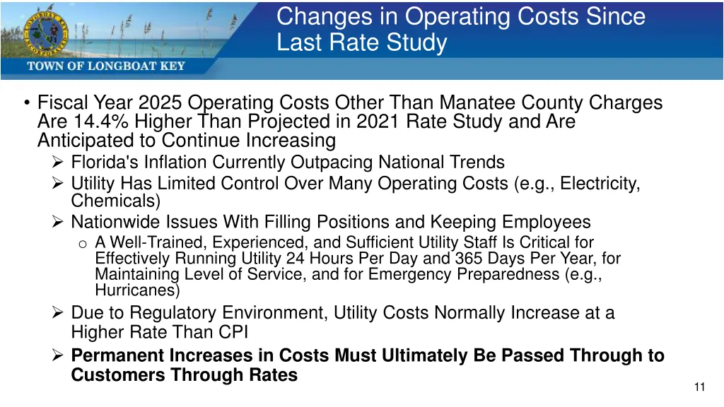 changes in operating costs since last rate study