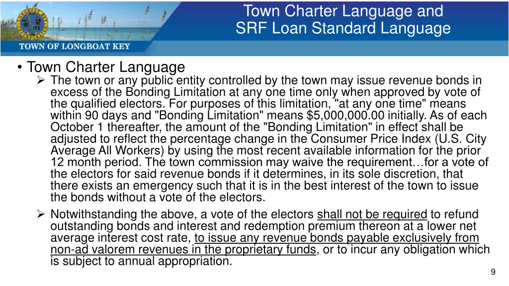town charter language and srf loan standard