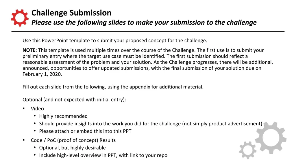 challenge submission please use the following