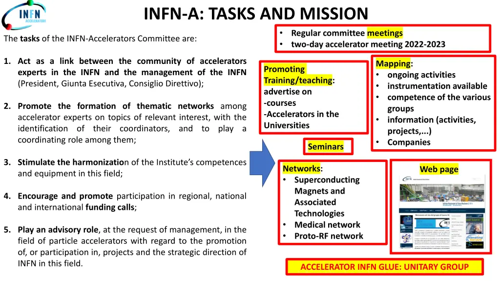 infn a tasks and mission