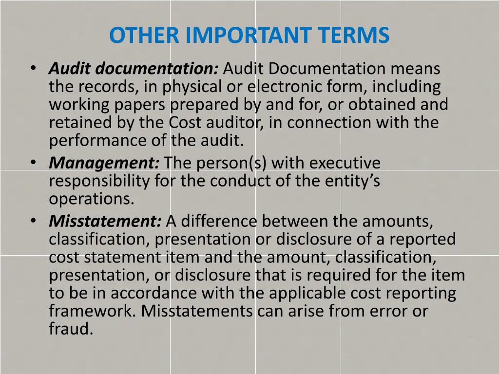 other important terms audit documentation audit