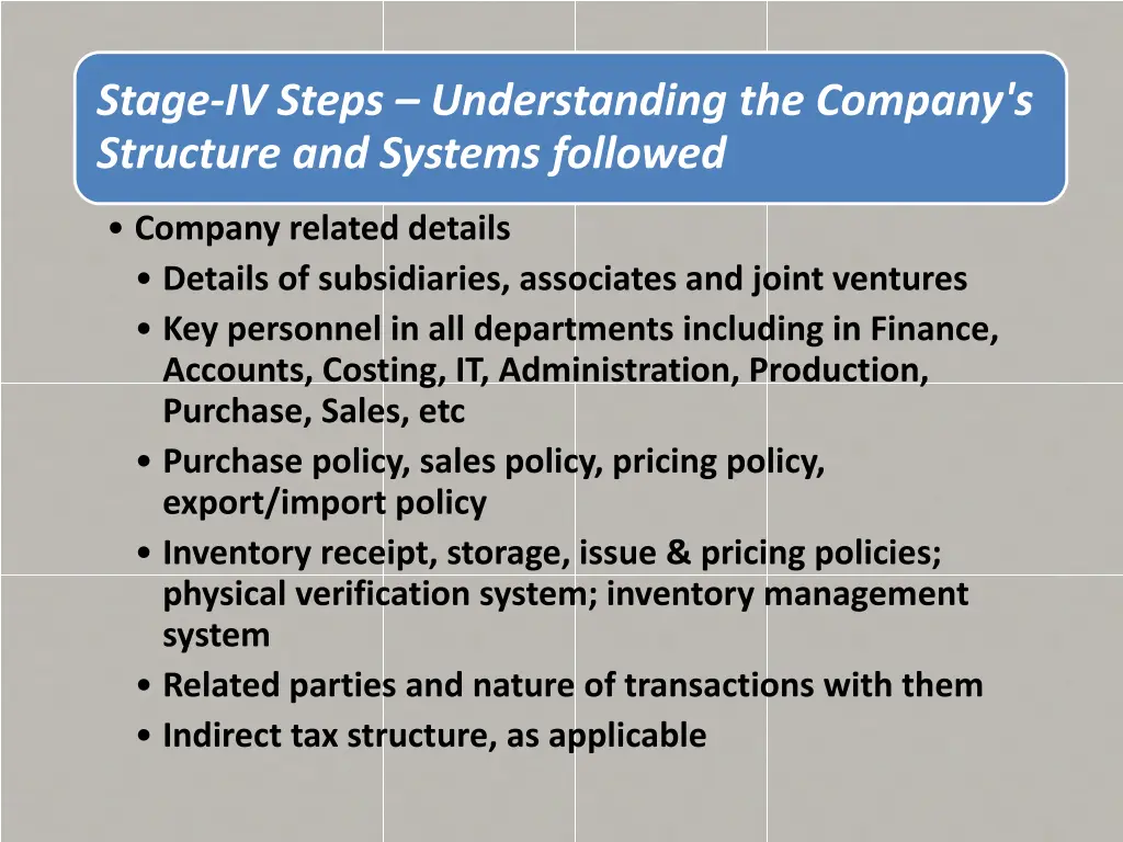 stage iv steps understanding the company