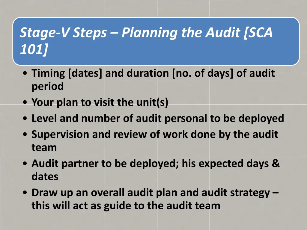 stage v steps planning the audit sca 101