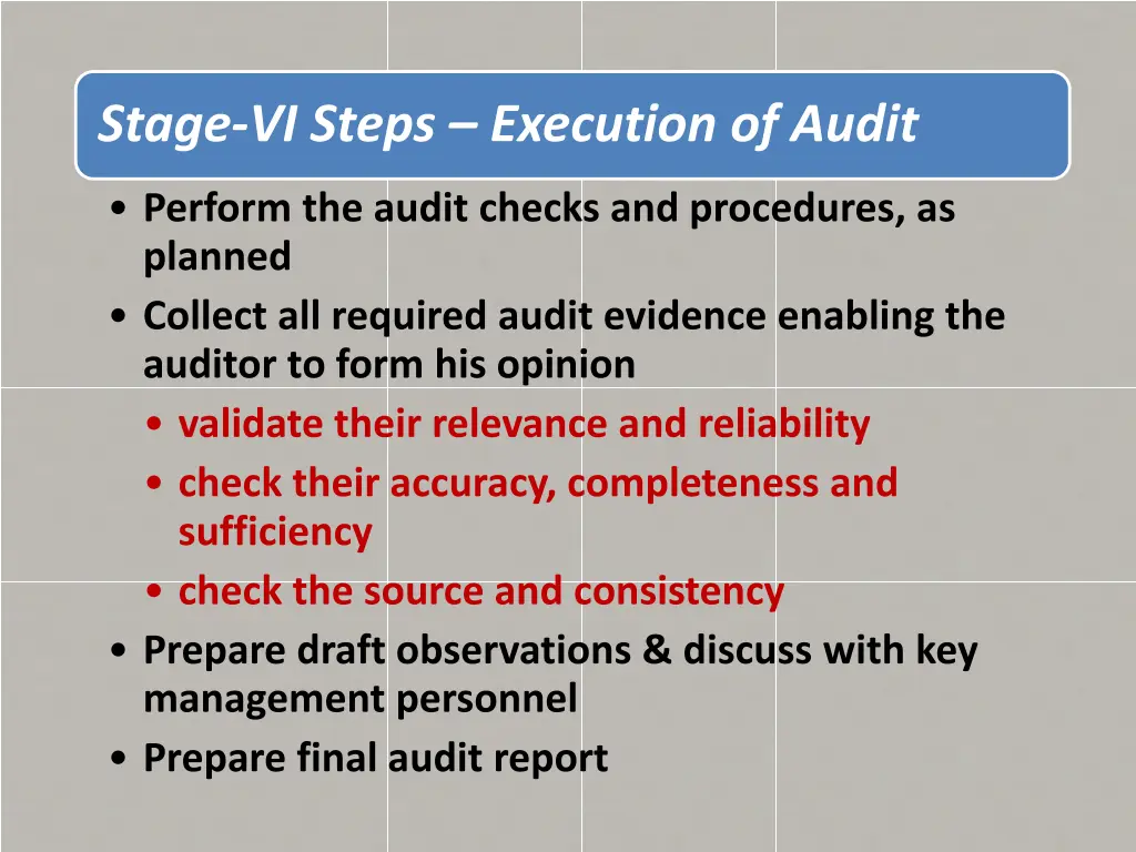 stage vi steps execution of audit