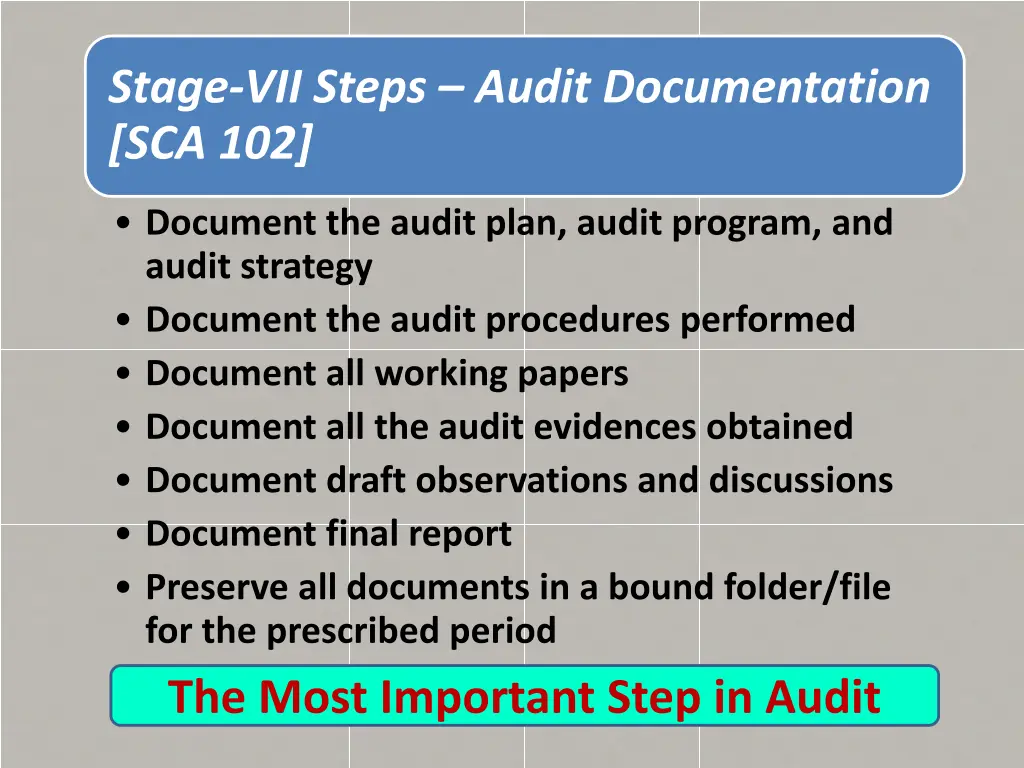 stage vii steps audit documentation sca 102