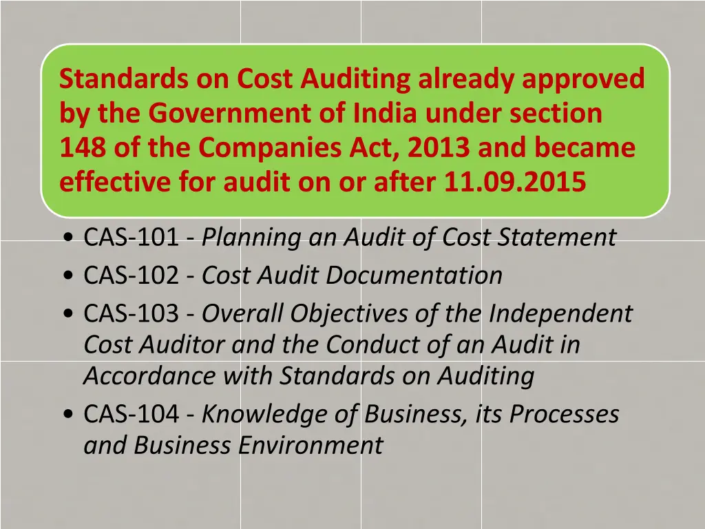 standards on cost auditing already approved