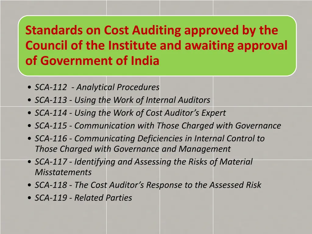 standards on cost auditing approved 1