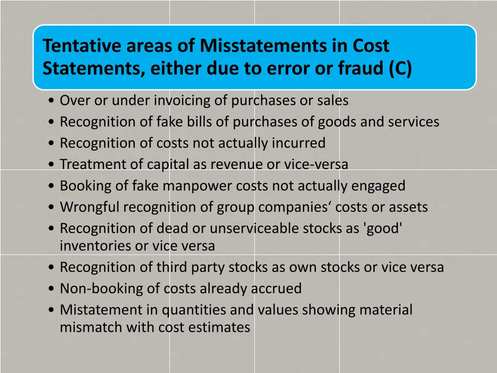 tentative areas of misstatements in cost 2