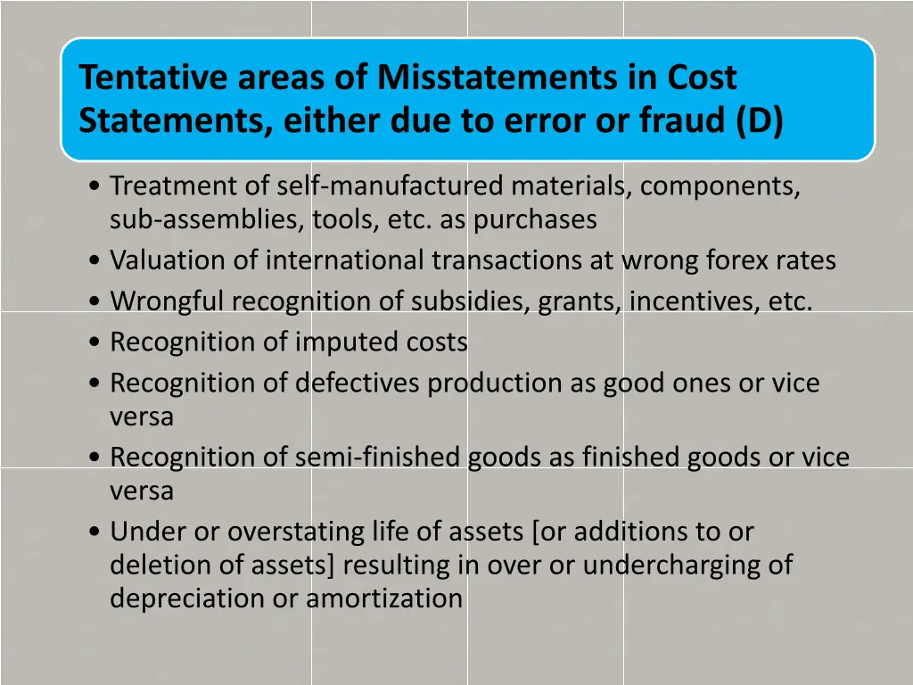 tentative areas of misstatements in cost 3