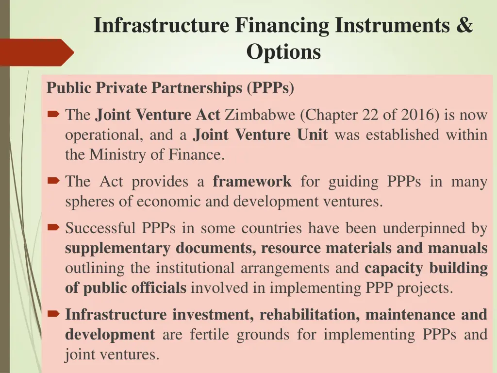 infrastructure financing instruments options 2