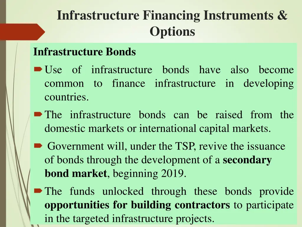 infrastructure financing instruments options