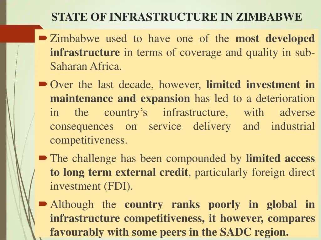 state of infrastructure in zimbabwe