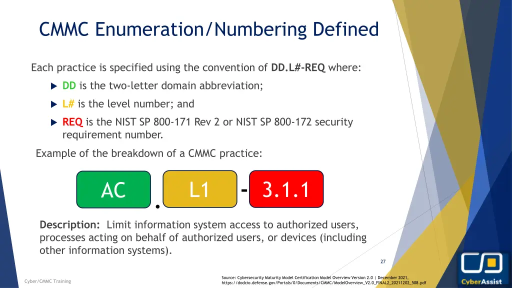 cmmc enumeration numbering defined
