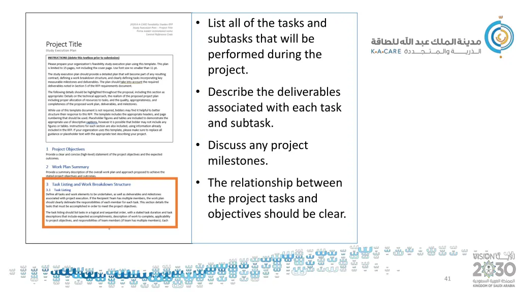 list all of the tasks and subtasks that will
